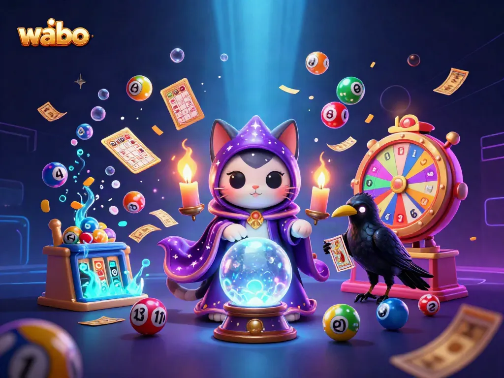 Experience thrilling games at Wabo, featuring a mystical cat, glowing raven, and interactive lottery elements.