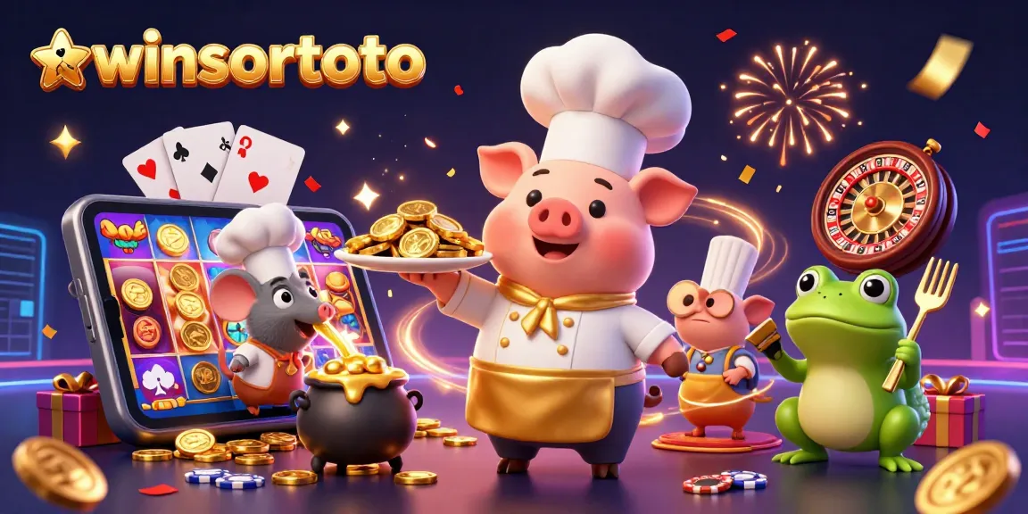 Engage in the excitement of winsortoto with a vibrant 3D casino illustration depicting winning moments