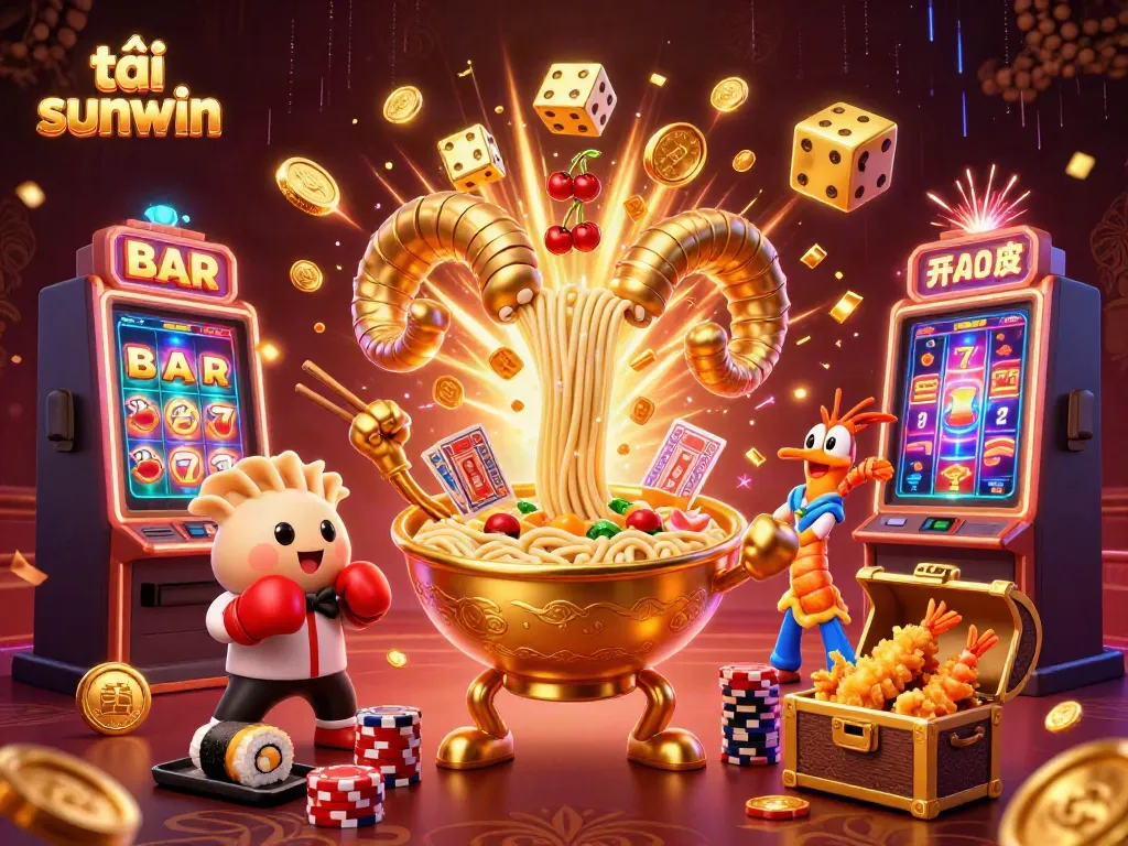Engage in the excitement of tải sunwin with a vibrant 3D illustration featuring dynamic characters and casino elements.