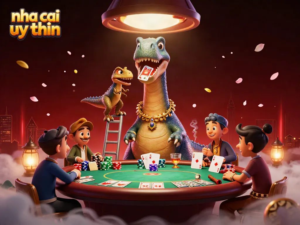 Experience the excitement of nha cai uy tin with a fun 3D casino scene featuring a poker game