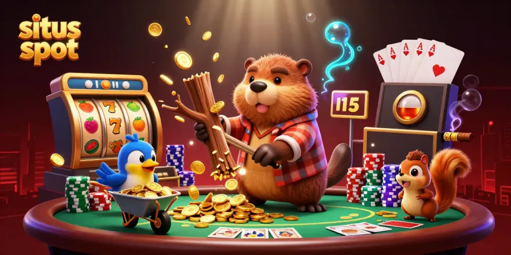 Memperoleh jackpot situs slot dengan karakter kartun yang penuh kegembiraan dan simbol keberuntungan.