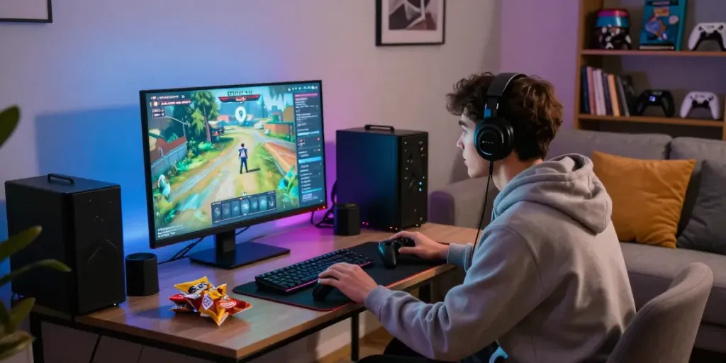 Penggemar diana4d sedang bermain game di ruang keluarga yang nyaman.