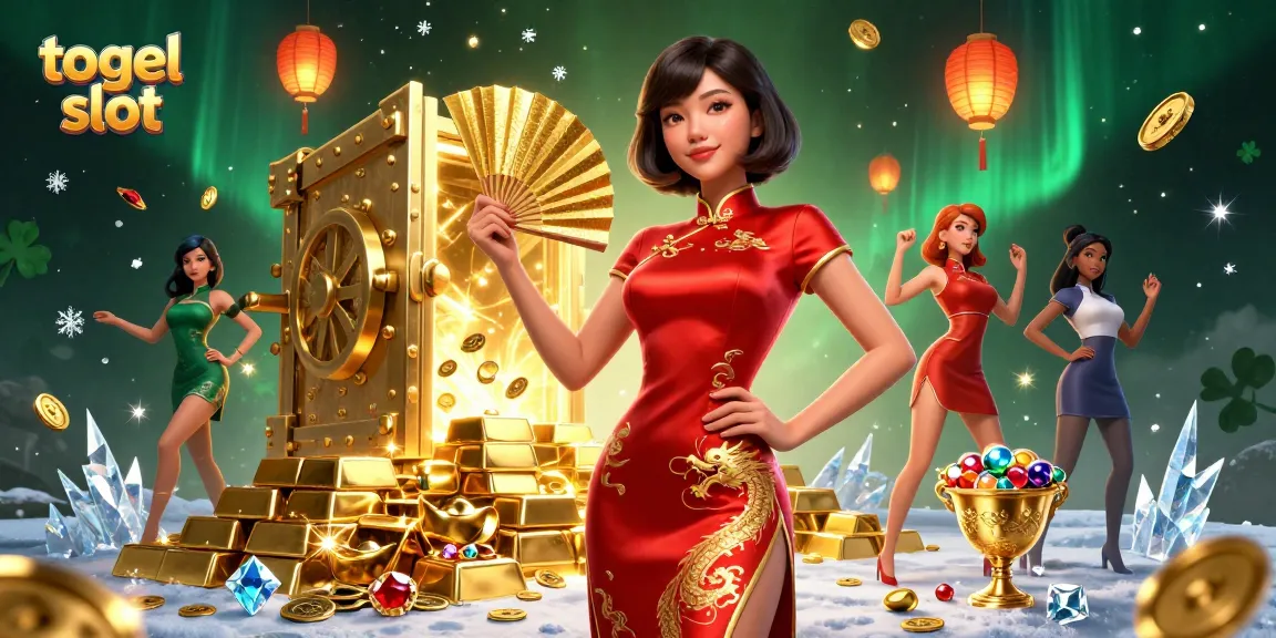 Win at togel slot with dazzling golden treasures and a confident player in a vibrant setting.