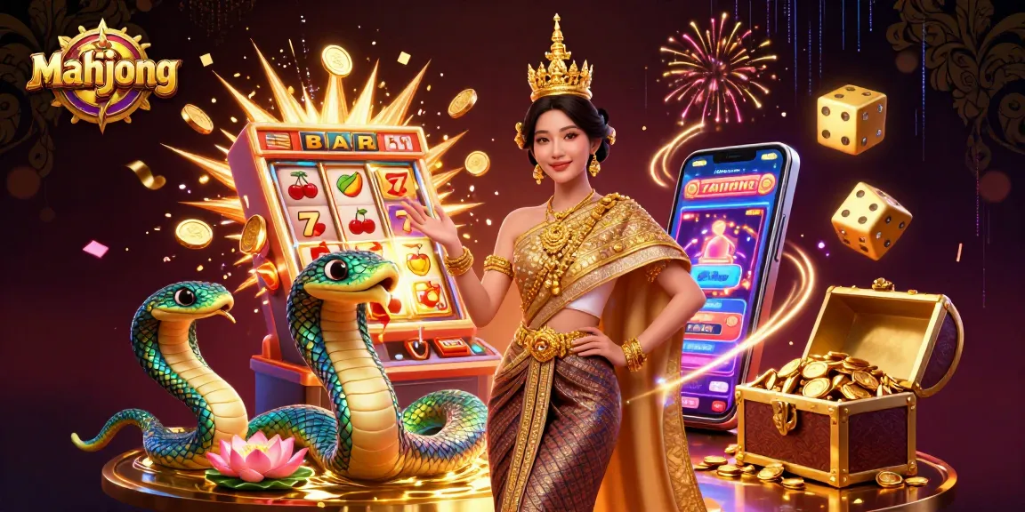 Play mahjong with a beautiful Asian woman in traditional costume, Naga serpent, and dynamic casino elements.