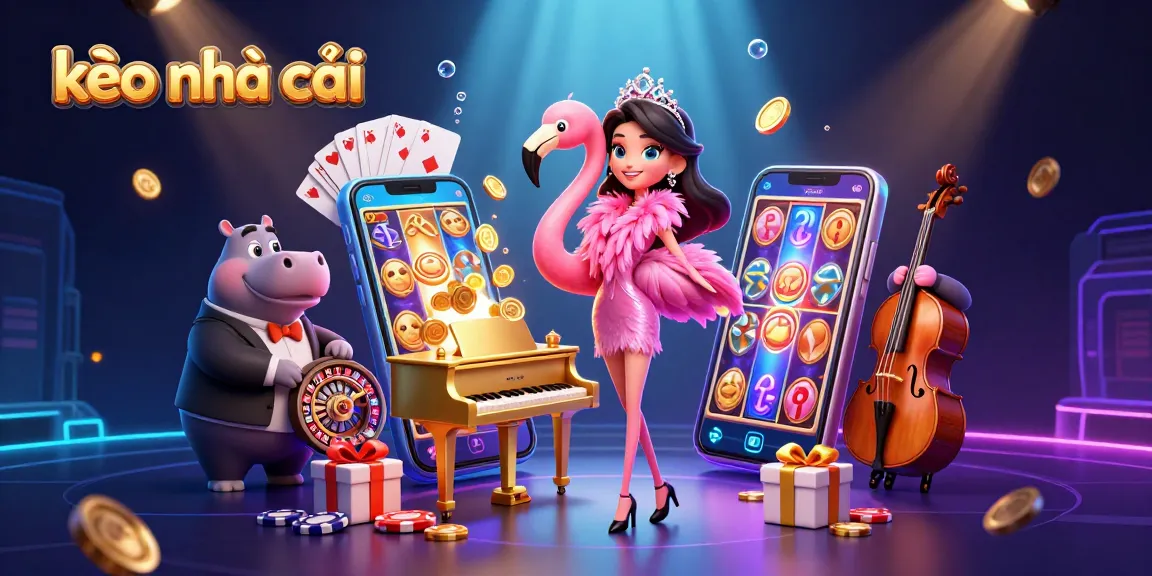 Engage with the thrilling kèo nhà cái experience as a flamingo performs live, surrounded by dynamic casino elements.