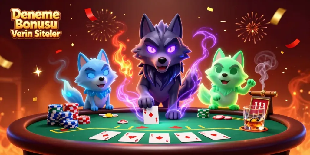 Engage in thrilling action with Deneme Bonusu Veren Siteler featuring vibrant casino elements and ghostly wolf symbols.