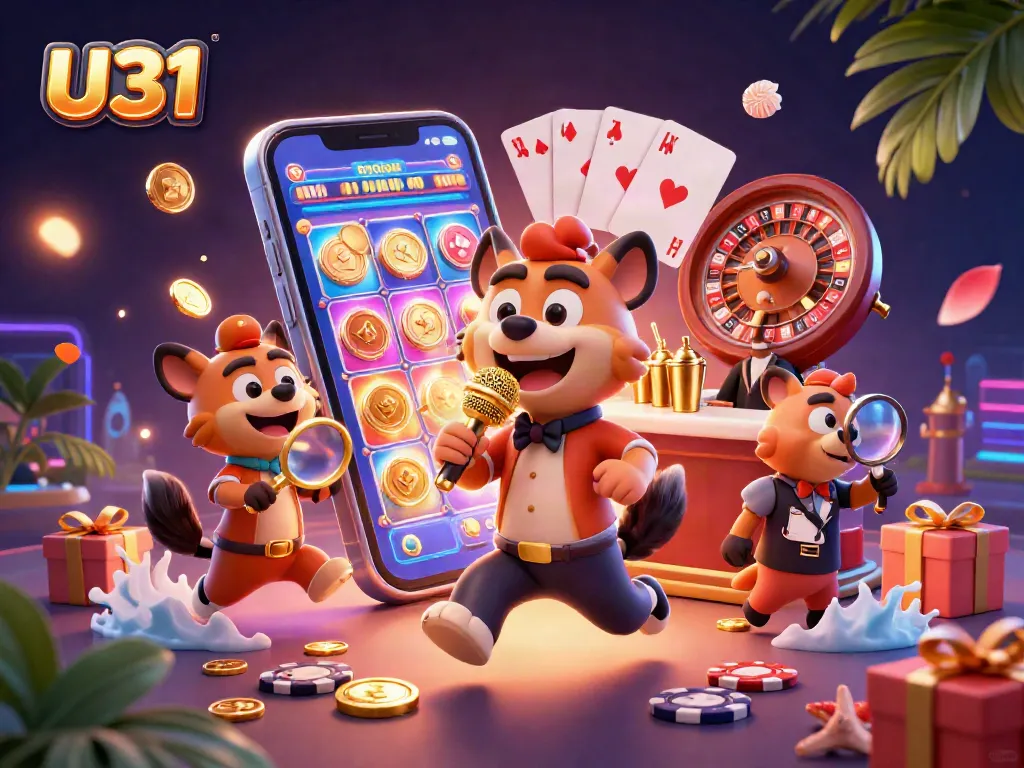 U31 hyenas in a vibrant casino scene mixing drinks, telling jokes, and checking IDs.