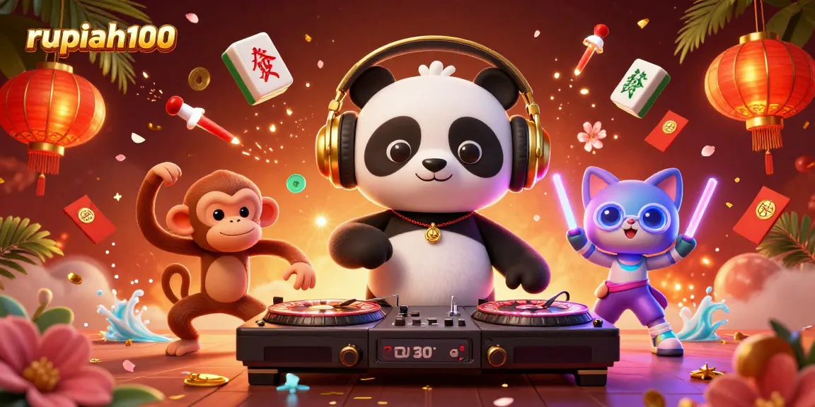 Join the excitement with rupiah100 at the casino featuring vibrant characters dancing amid rich game elements.