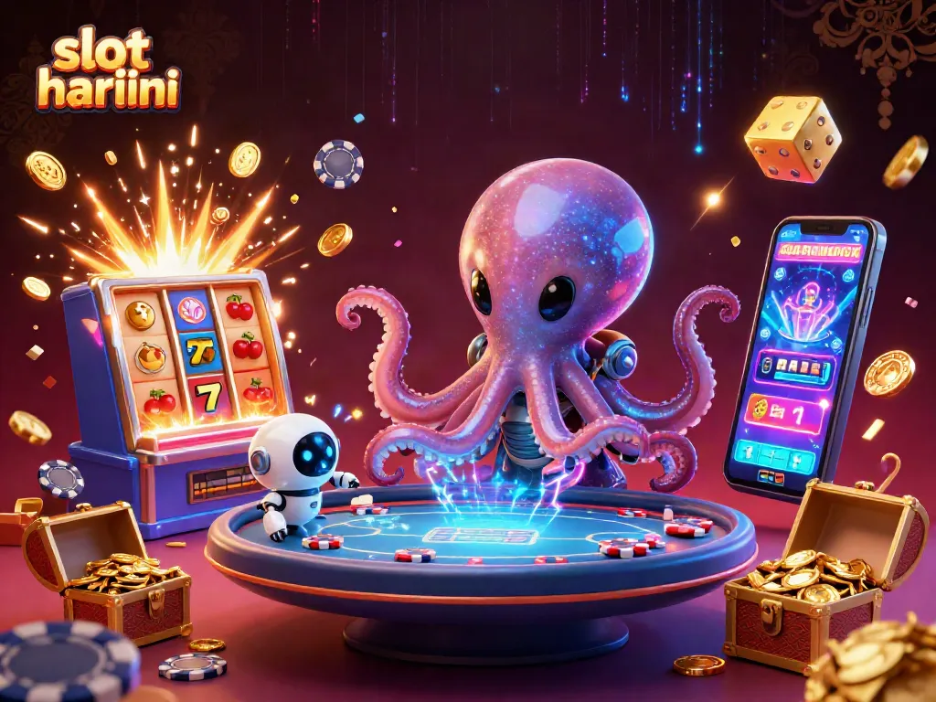 Dengan menggunakan slot hari ini, alien gurita bermain di meja poker holografis dengan jackpot melimpah dan simbol keberuntungan.