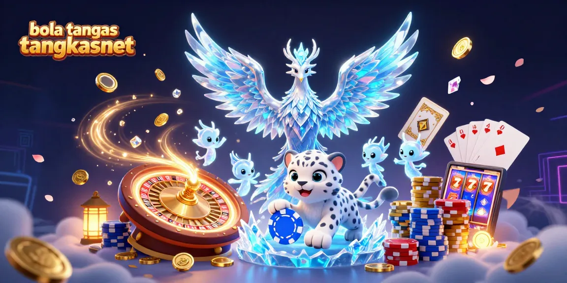 Bola tangkas tangkasnet, ilustasi 3D dengan karakter phoenix es dan anak macan salju, dikelilingi chip poker dan koin emas.