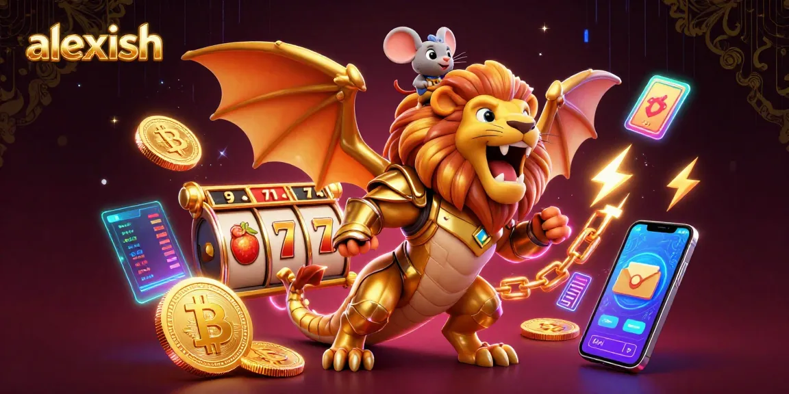 Experience thrilling gameplay with alexish, a vibrant 3D casino scene featuring slot reels and golden armor.