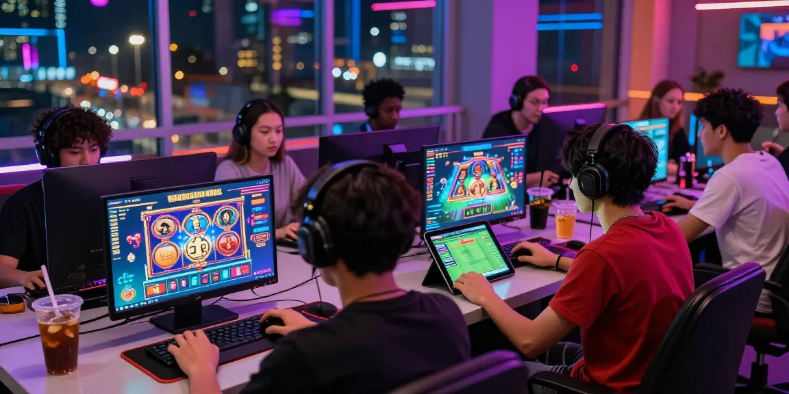 Exciting game bài đổi thưởng experience with diverse players in a modern gaming lounge, showcasing thrilling gameplay.