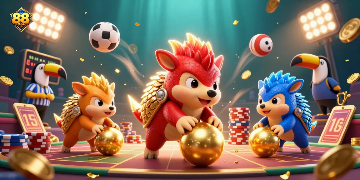Experience exciting gameplay at 88CLB with a vibrant scene of rival pangolins amidst golden casino symbols.