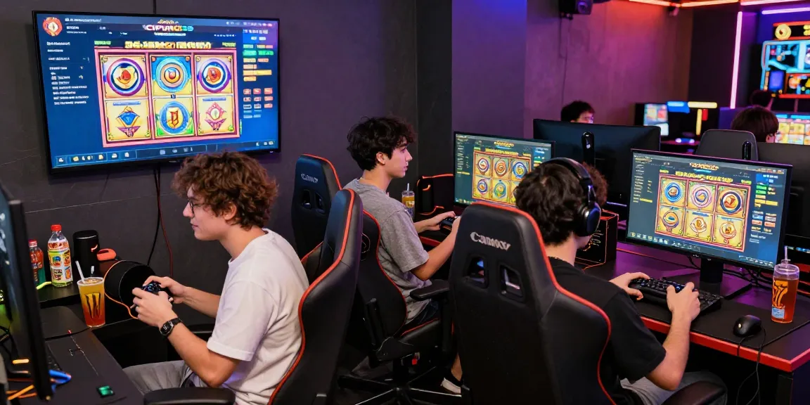 Gambaran pemain bersemangat di lounge gaming online CIPUNG138, menunjukkan sensasi permainan slot.