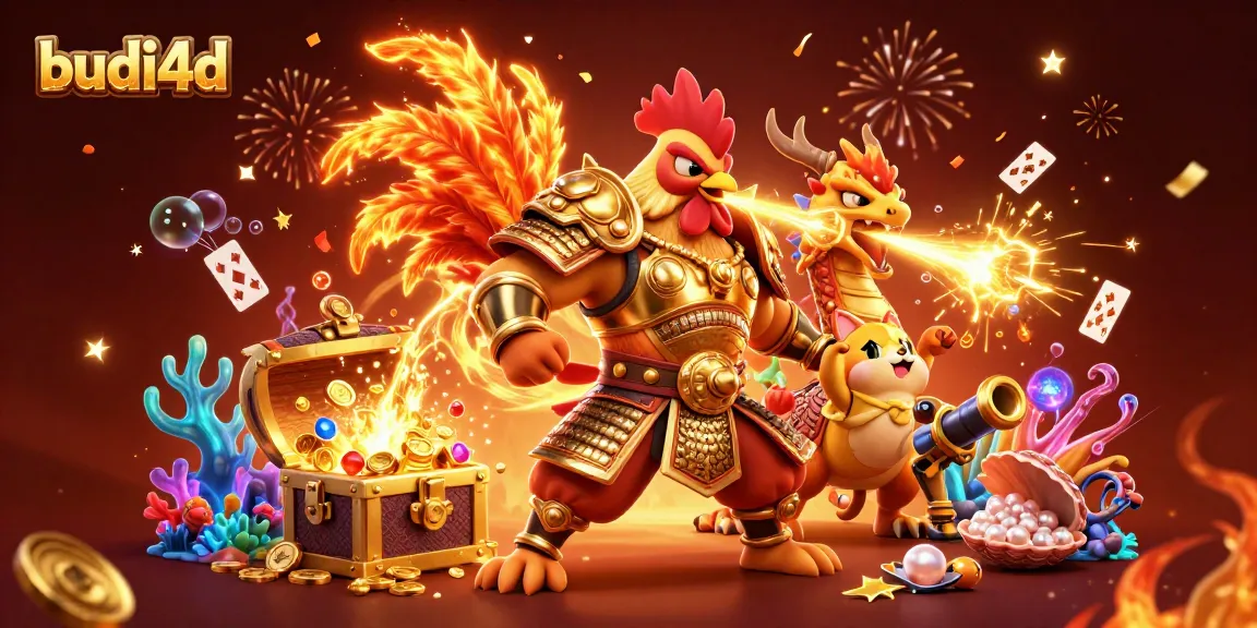 Engage with budi4d as a powerful rooster brings luck and wealth in a vibrant casino scene!