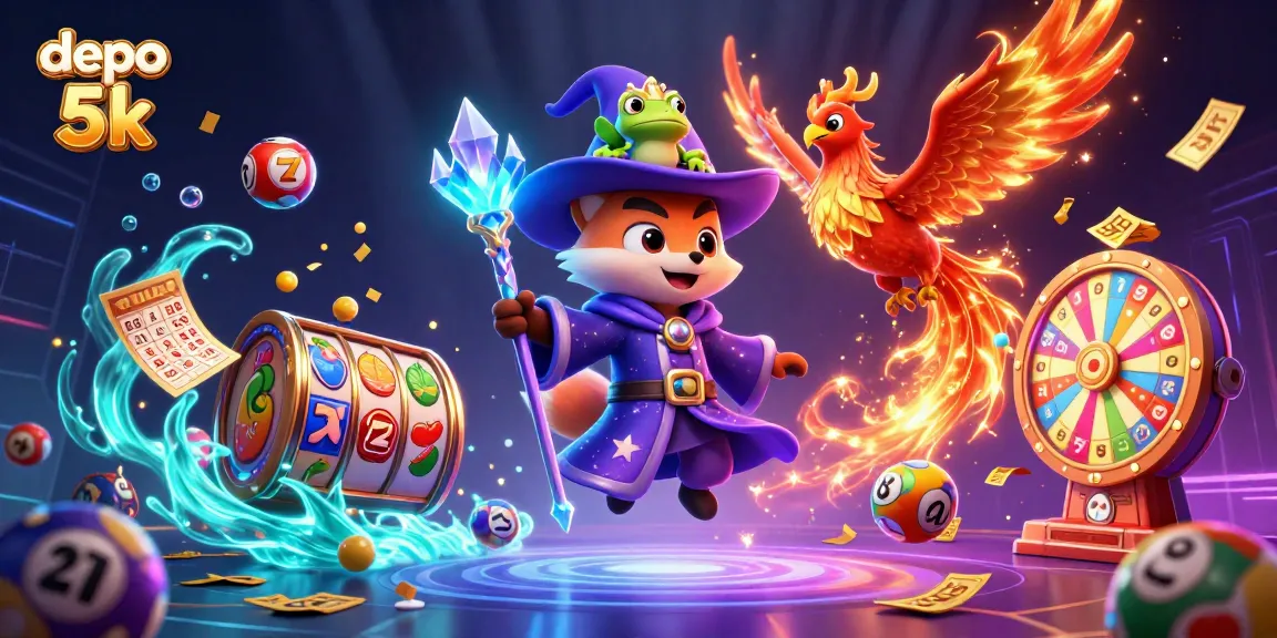 Engage in thrilling gameplay at depo 5k with vivid slot reels, golden sparks, and fantasy characters.