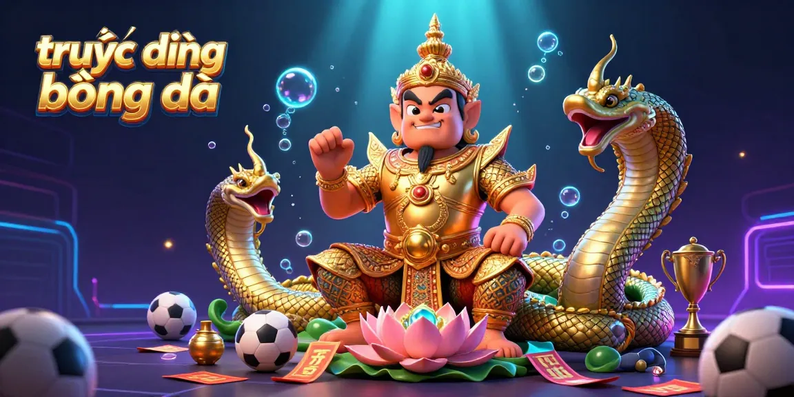 Experience trực tiếp bóng đá through dynamic sports-themed illustration filled with action and gambling elements.