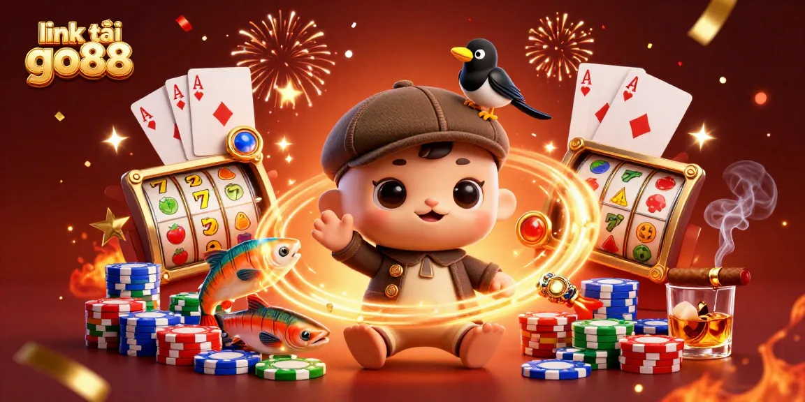 Exciting visual of link tải go88 showcasing a vibrant gambling scene with cartoon characters and slot elements.