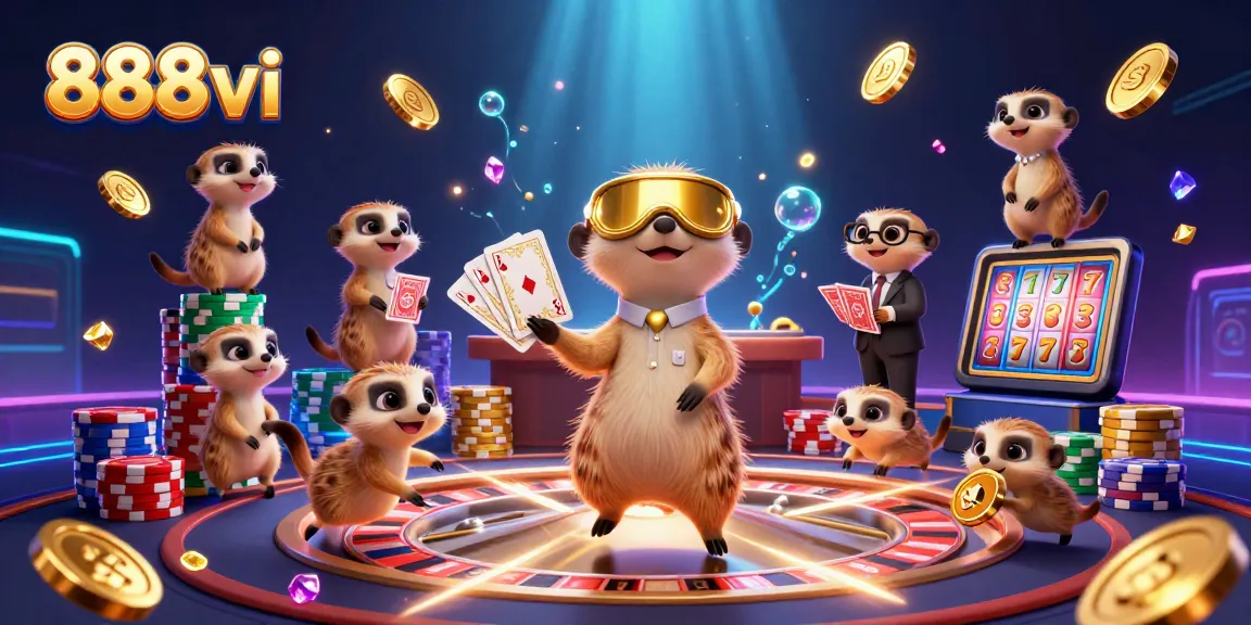 Watch meerkats in action at 888vi, managing a dynamic casino filled with vibrant games and rewards.
