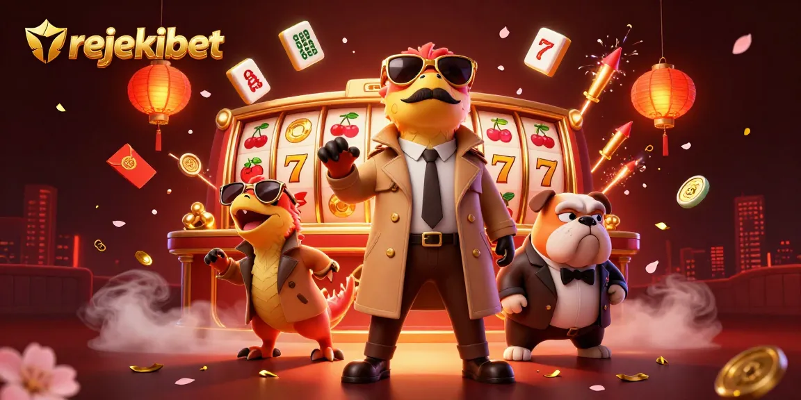Experience fun gambling action with rejekibet as raptors and a bulldog bouncer in a vibrant casino