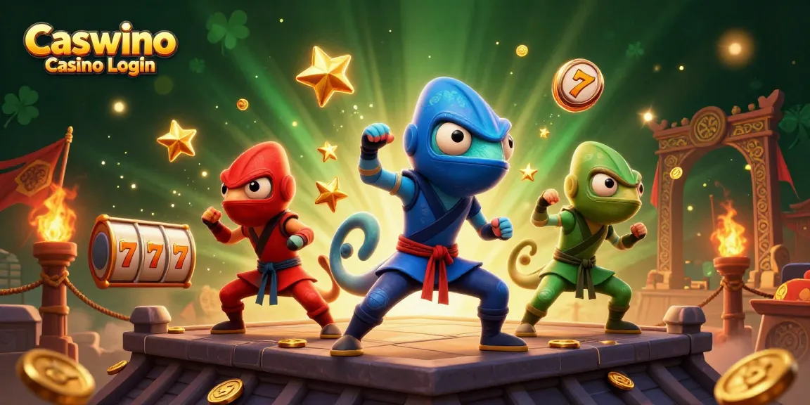 Experience the excitement of Caswino Casino Login with ninja chameleons and vibrant casino elements!