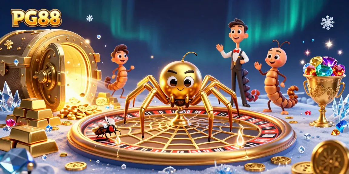Experience PG88's thrilling roulette with a golden spider and centipede croupier!
