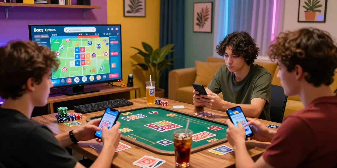 Engaging group enjoying an online cash game on mobile devices in a cozy environment
