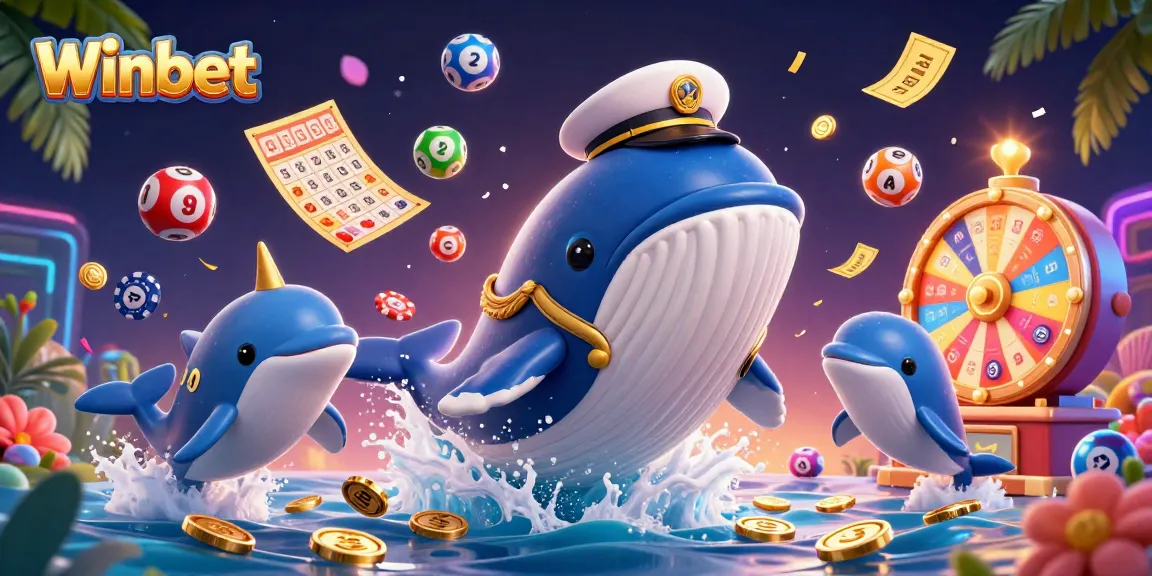Winbet brings excitement with a vibrant scene of a whale, narwhal, and dolphins in a thrilling casino atmosphere