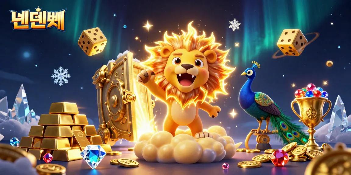 Experience winning moments on 텐텐벳 with a vibrant casino-themed illustration of a roaring lion and golden dice.