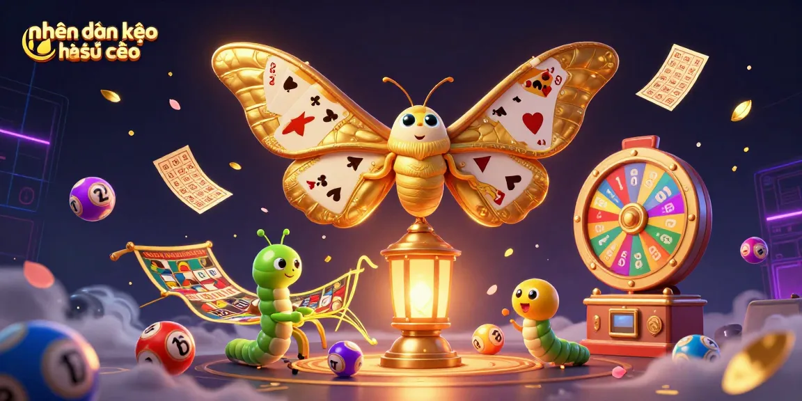 Engage in Nhận định kèo nhà cái with a vibrant 3D illustration featuring a golden-winged moth and colorful gambling elements.