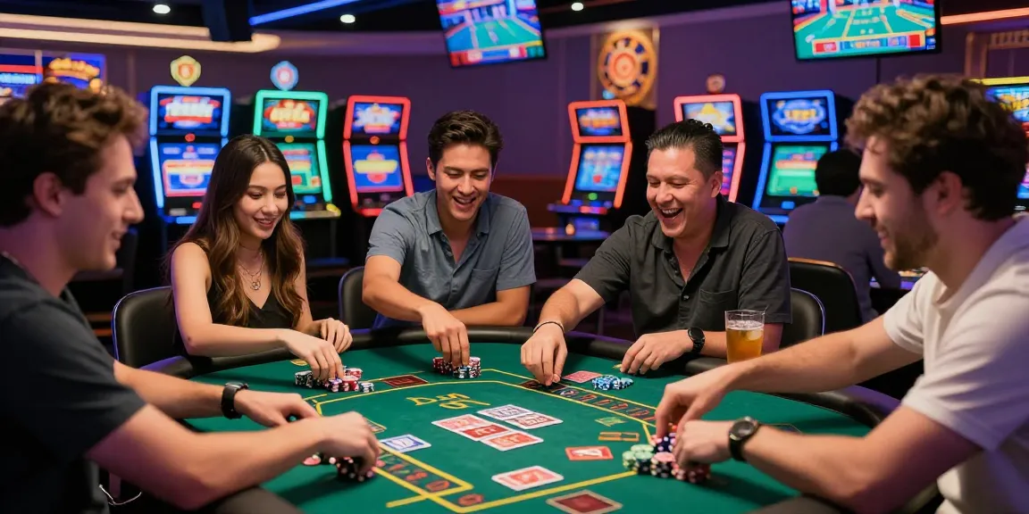 Dynamic casino scene showcasing Fun88Thailand gaming experience with friends and vibrant atmosphere.