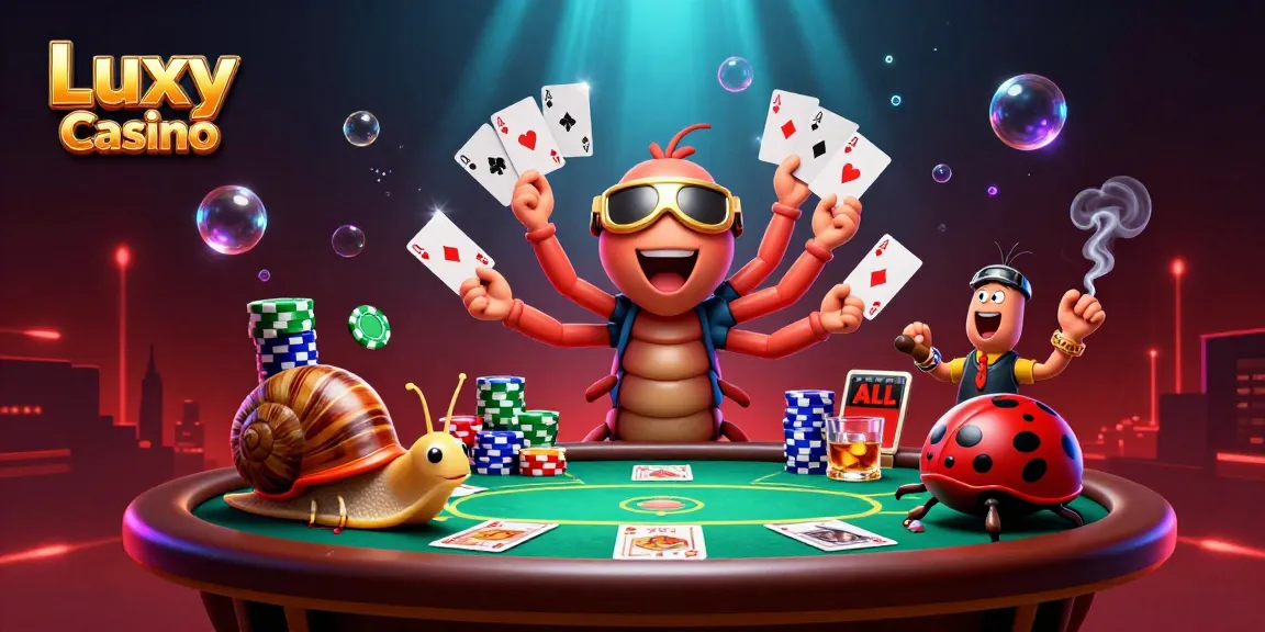 Join the excitement at Luxy Casino with an animated dealer and high-roller in a vibrant setting.