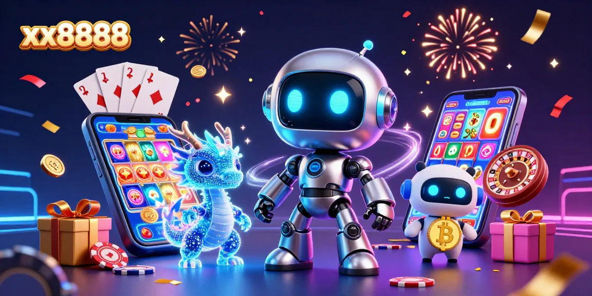 Experience thrilling gaming with xx8888's vibrant 3D representation, showcasing dynamic characters and casino elements.