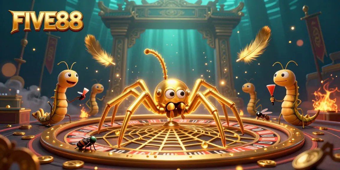 Experience thrilling bets and gameplay with FIVE88's dynamic casino scene full of golden elements.