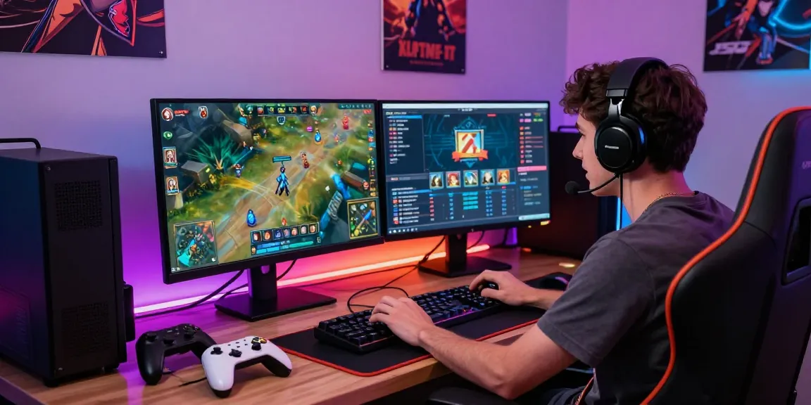 Player enjoying sunwin card game with vibrant setup, showcasing gaming accessories.